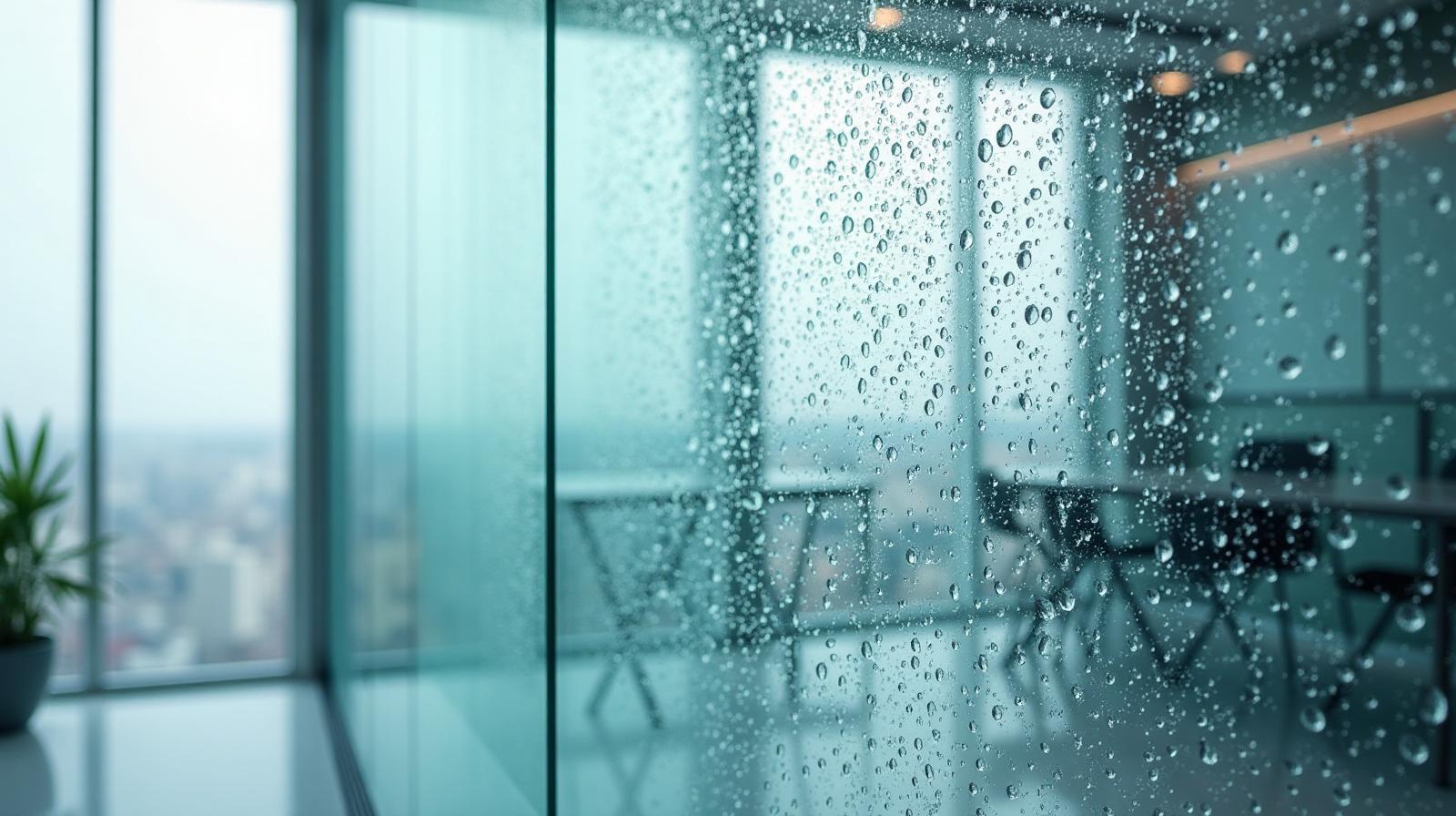 Water beading on a glass surface treated with an easy-clean hydrophobic coating